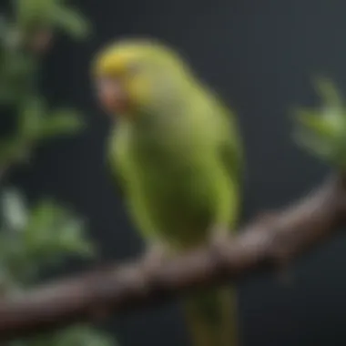 A parakeet perched on a branch, showing signs of health