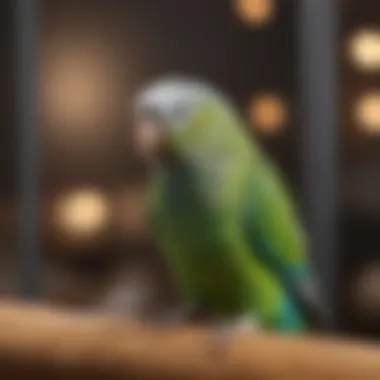 Content Parakeet in a Well-Maintained Environment A parakeet enjoying a clean and organized cage