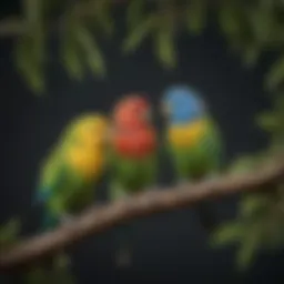 Colorful parakeets perched on a branch