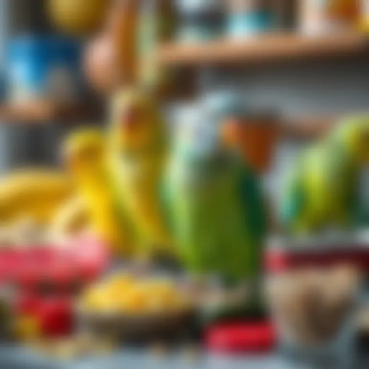 Nutrition Essentials for Healthy Parakeets A colorful array of parakeet food and supplements
