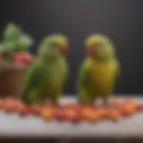 A vibrant selection of parakeet-safe fruits and vegetables