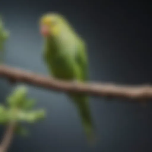 A well-groomed parakeet perched on a branch, looking vibrant and healthy.