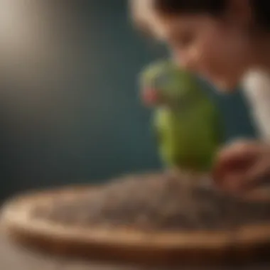 A person interacting with a parakeet, demonstrating social bonding.