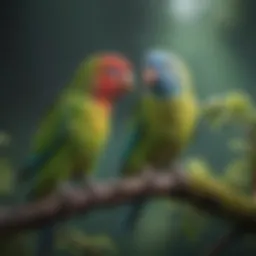 A vibrant parakeet perched on a branch