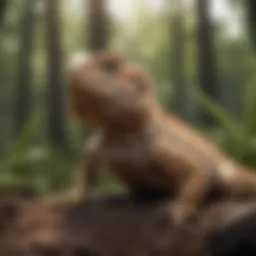 A bearded dragon in a natural habitat showing signs of health.