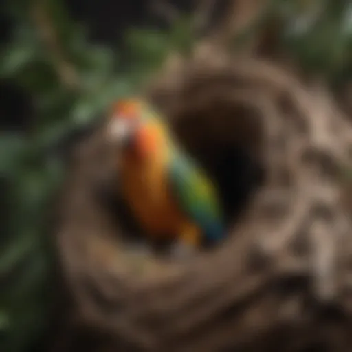 Beautifully crafted wooden parrot nest box in a natural setting