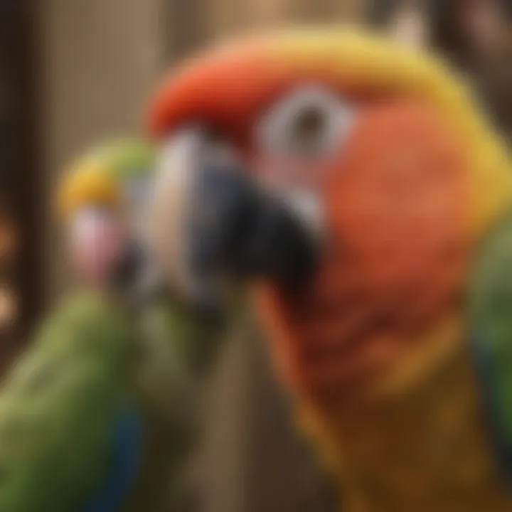 A close-up of a parrot interacting with its owner, highlighting the bond between them.