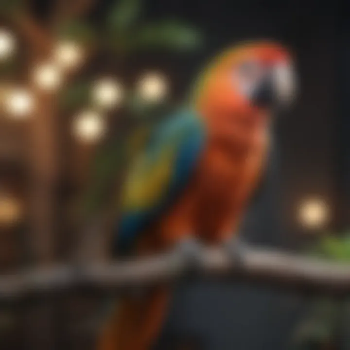 A vibrant parrot perched on a branch, showcasing its colorful feathers.