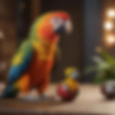 A parrot interacting with a toy, emphasizing the importance of mental stimulation.