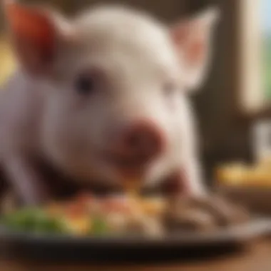 Nourishing Meal for a Mini Pig Close-up of a miniature pig enjoying a healthy meal, highlighting its dietary needs.