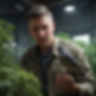 Inspection for Toxic Plants A bird enthusiast inspecting plants for potential toxicity