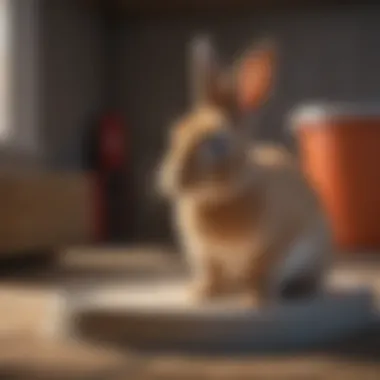 A rabbit comfortably using its designated potty area