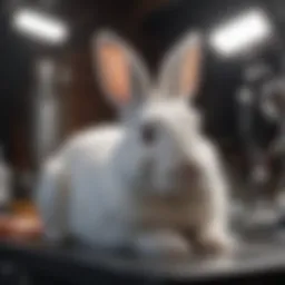 Rabbit under anesthesia with monitoring equipment