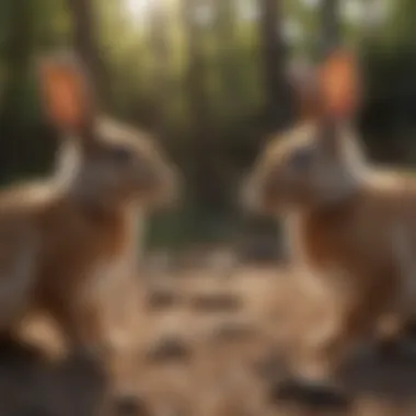 Playful Interaction Between Rabbits A pair of rabbits interacting playfully, representing social behavior