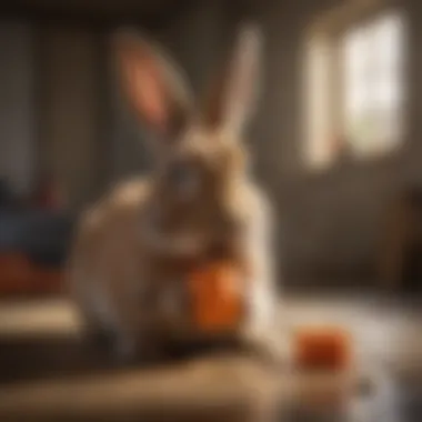 Rabbit Enjoying a Chew Toy A rabbit nibbling on a safe chew toy surrounded by chew spray.