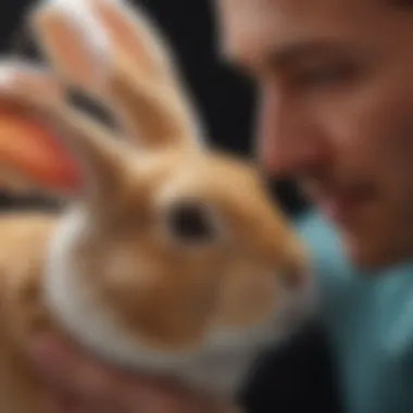 A veterinarian examining a rabbit's ear