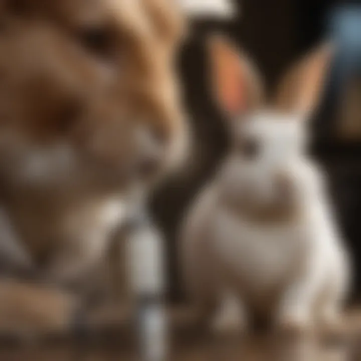 Veterinarian administering eye drops to a rabbit