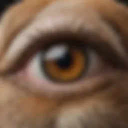 Close-up of a rabbit's eye showing clear discharge
