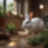 A cozy indoor setup for a rabbit, showcasing its habitat and comfort.
