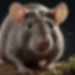 A close-up of a rat in a natural environment, emphasizing its anatomy
