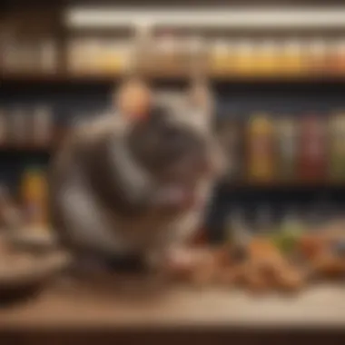 An array of commercial rat food options displayed on a shelf.