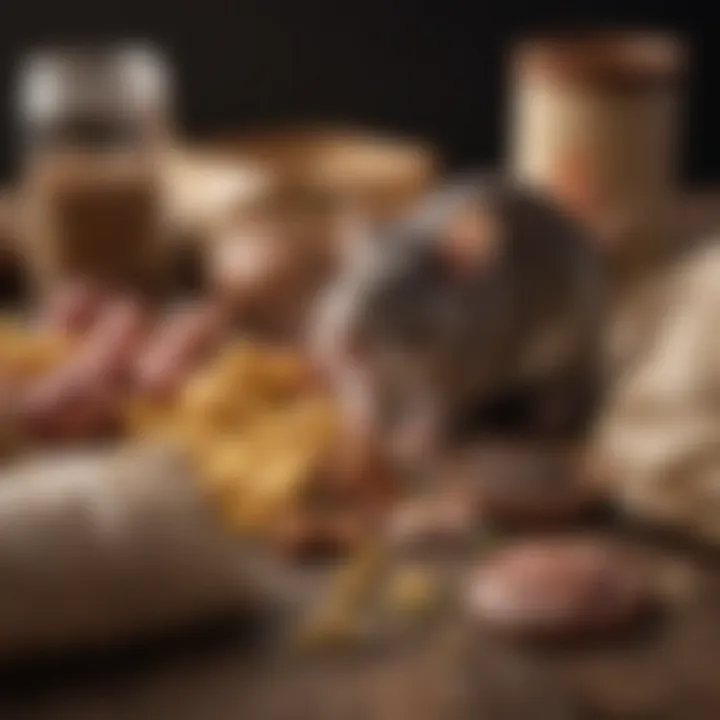 An assortment of commercial rat food options displayed in bags