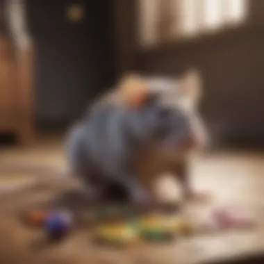 A pet rat engaging with a complex puzzle toy.