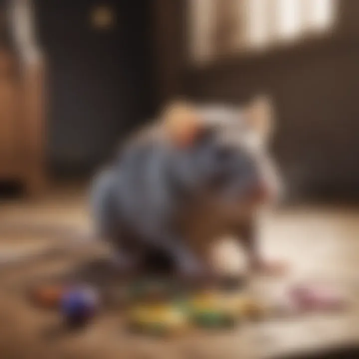 A pet rat engaging with a complex puzzle toy.