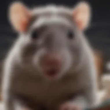 Close-up of a pet rat receiving a veterinary examination