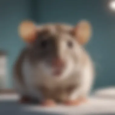 A close-up of a healthy rat in a veterinary examination room.