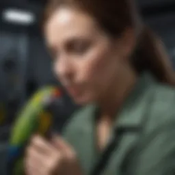 Avian vet examining a parrot