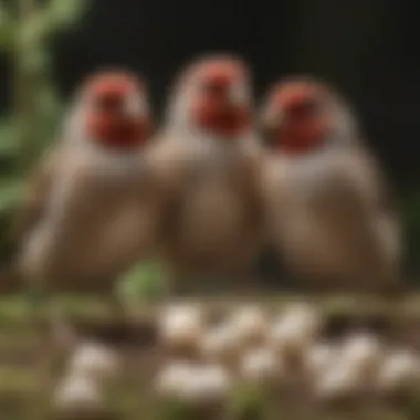 Finch Breeding Behavior with Dummy Eggs Finch parents engaging in natural breeding behavior with dummy eggs
