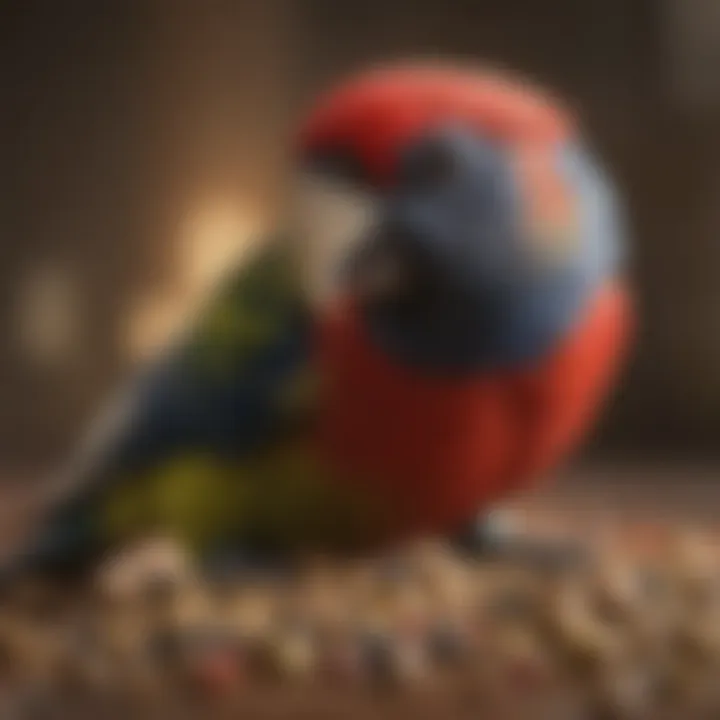 A close-up of a Rosella eating seeds, highlighting its dietary preferences.