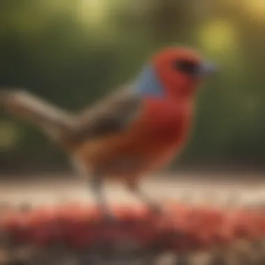 Illustration of a vibrant bird enjoying Scarlett Bird Seed under a sunny sky