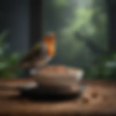 Comfort and Accessibility in Bird Feeding Bird feeding from a well-designed dish, highlighting comfort and accessibility