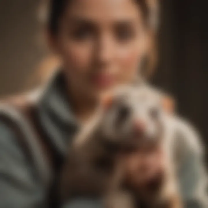 A ferret being cared for by an attentive owner