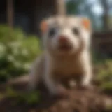 A playful ferret exploring a colorful environment