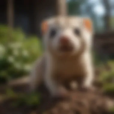 A playful ferret exploring a colorful environment