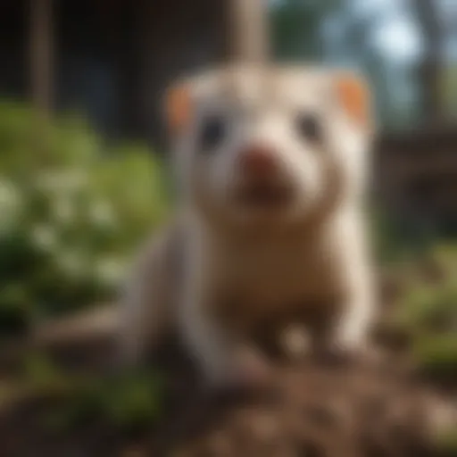 A playful ferret exploring a colorful environment
