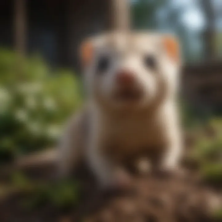 A playful ferret exploring a colorful environment