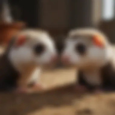 Social Behaviors of Ferrets Two ferrets interacting with each other in a cozy setting