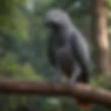 African Grey parrot perched on a branch