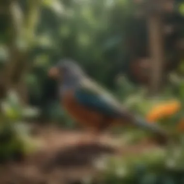 A Potential Refuge for a Lost Pet Bird A tranquil garden scene where a pet bird might find refuge