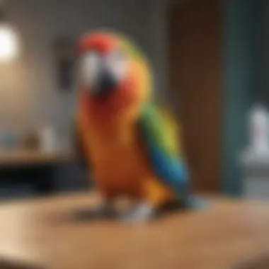 Parrot at Veterinary Check-Up A colorful parrot perched on a veterinary examination table
