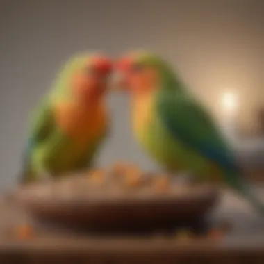 Nourishing Your Love Birds: Food Choices and Costs A beautifully arranged feeding station with a variety of love bird food options.