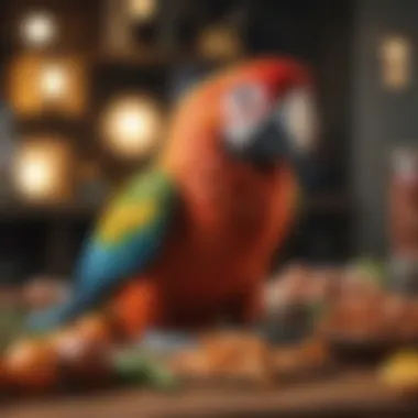 A variety of macaw food items displayed