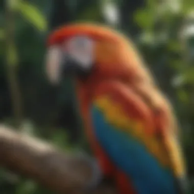 A vibrant macaw perched on a branch