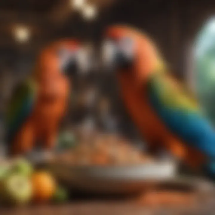 Assorted macaw parrot food and toys