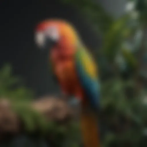 Vibrant macaw parrot perched on a branch