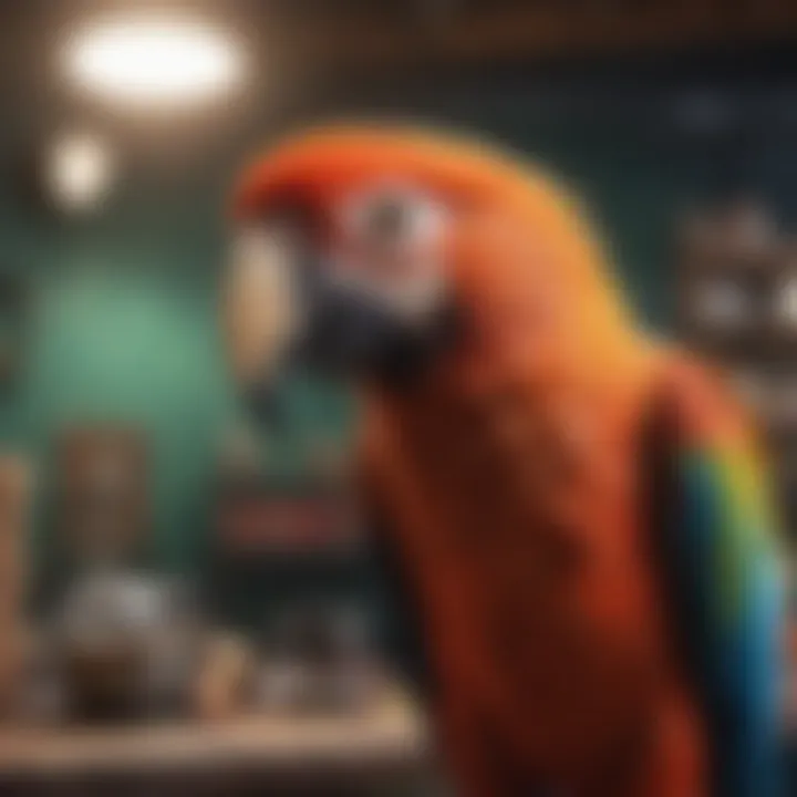 An organized space with macaw care supplies and accessories